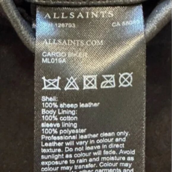 All Saints Mens Leather Jacket CARGO BIKER Black Distressed Sz S Moto City Edgy - Picture 13 of 13